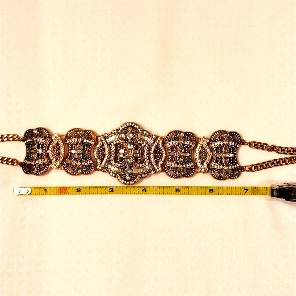 Celebrity Style SUPER BLING Heavy Crystal Rhinestone Choker Necklace Brass color - Picture 9 of 15